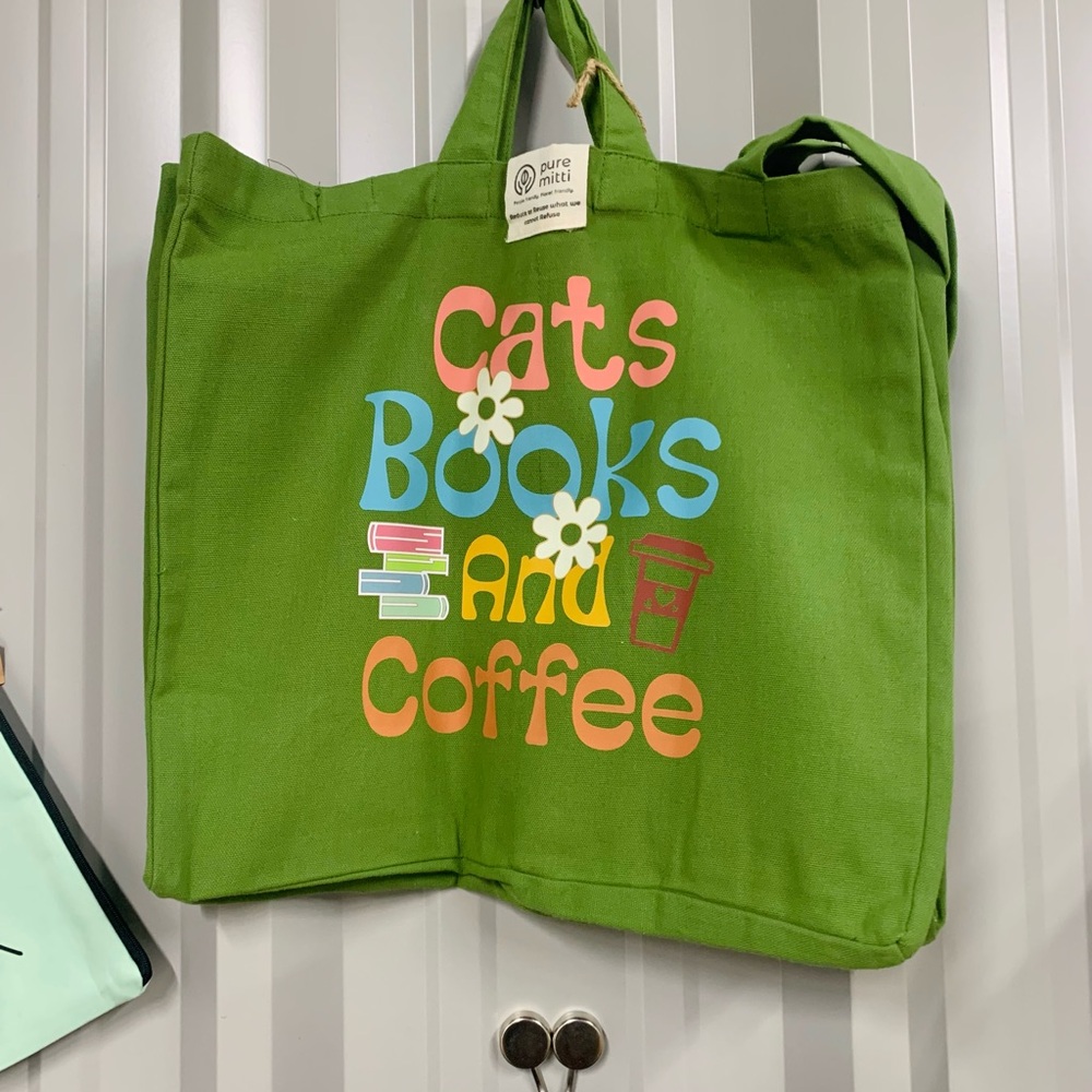 Green Tote Bag with Colorful Print